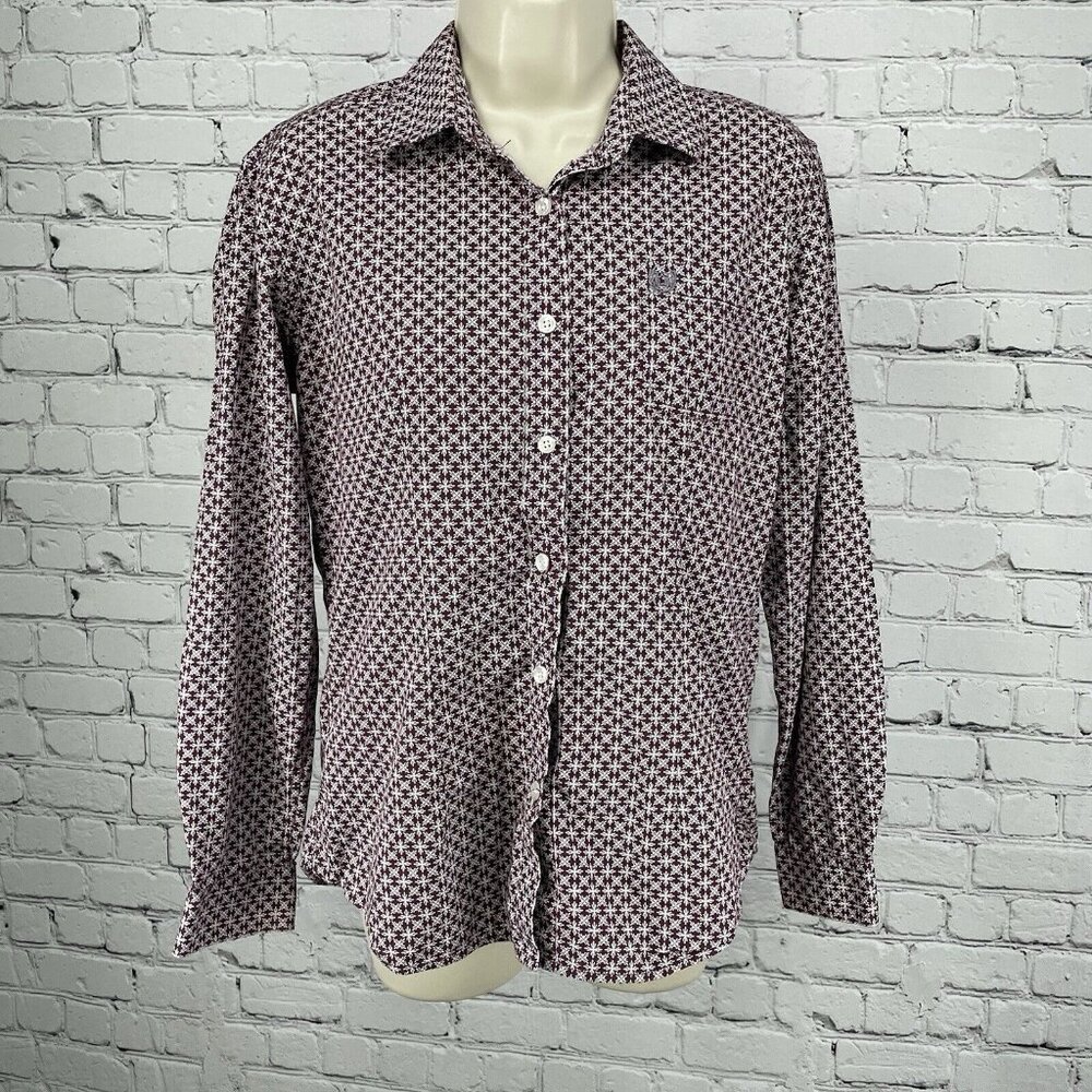 Panhandle Dark Red Cotton Print Button Up Long Sleeve Collared Size Medium M